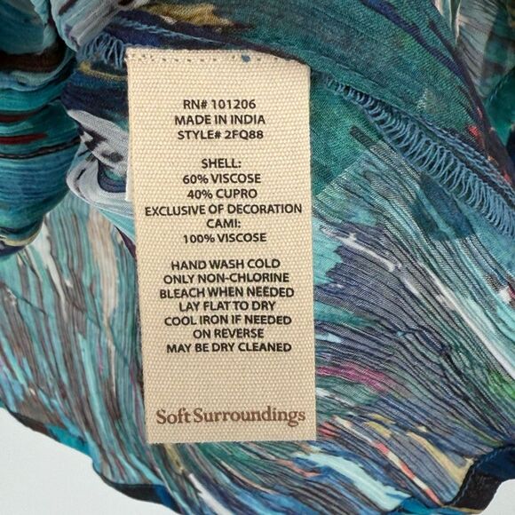 Soft Surroundings Amelie Top Long Bell Sleeves Sheer Blue Abstract Women Medium - Picture 5 of 8